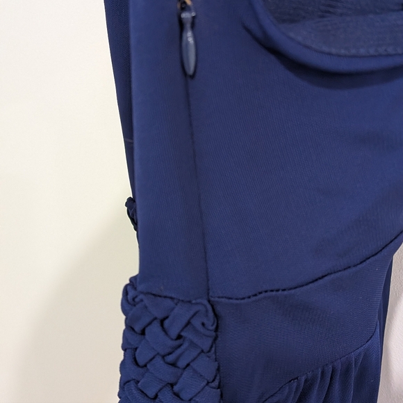 Anthropologie Maeve Yumi Maxi Dress Navy Blue V-Neck Woven Waistband Size 12 - Picture 9 of 11